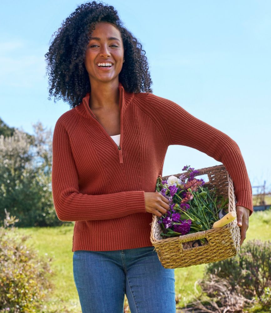 Women's Mariner Shaker Sweater, Quarter-Zip, Classic Navy, small image number 6
