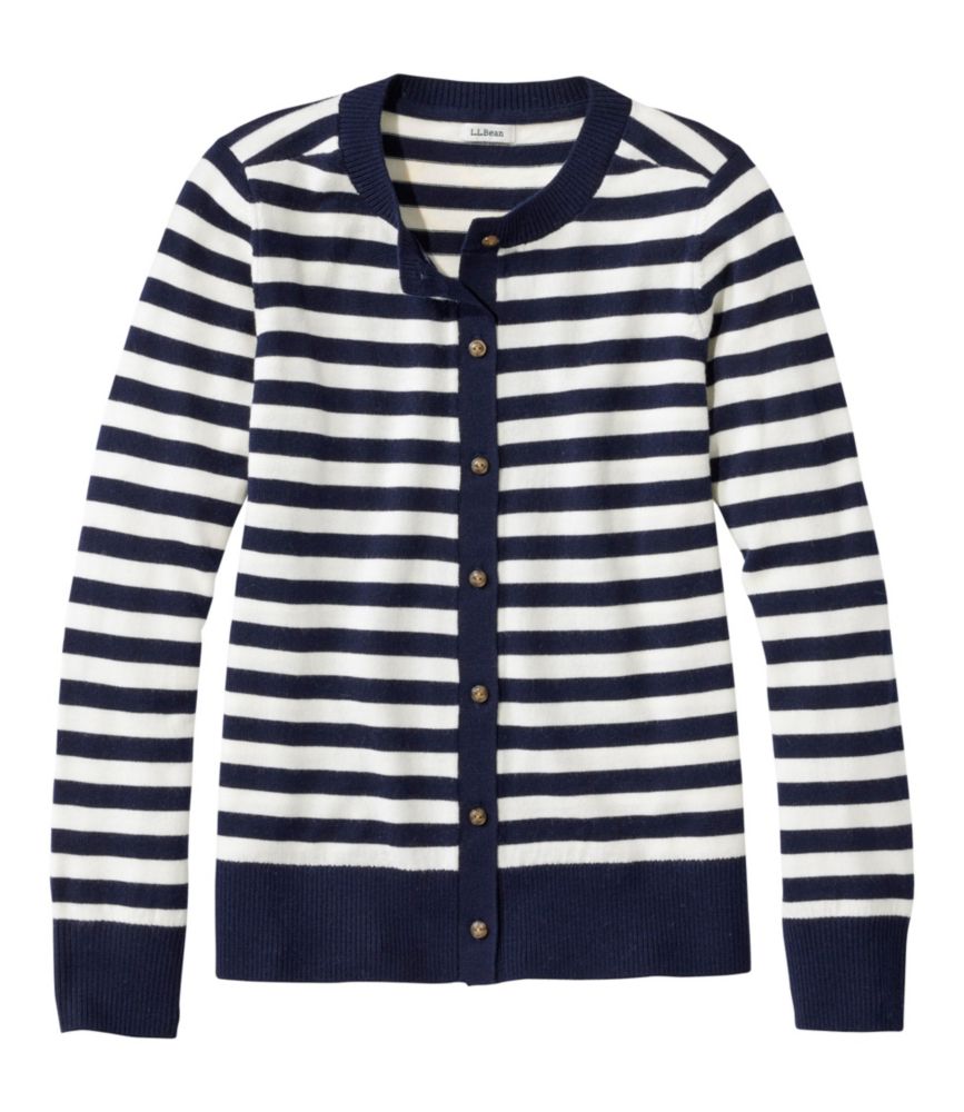 Women's Essential Merino Wool Sweater, Cardigan, Classic Navy/Cream, small image number 1