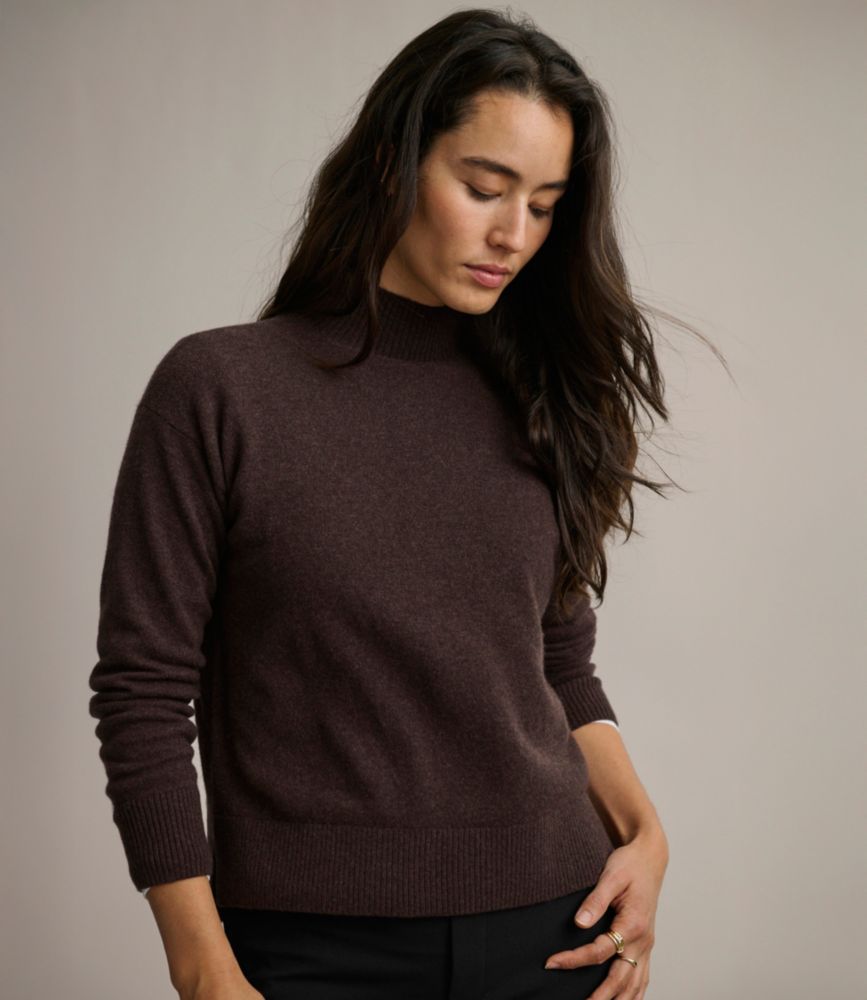 Women's Classic Cashmere Sweater, Relaxed Mockneck, Camel Heather, small image number 6