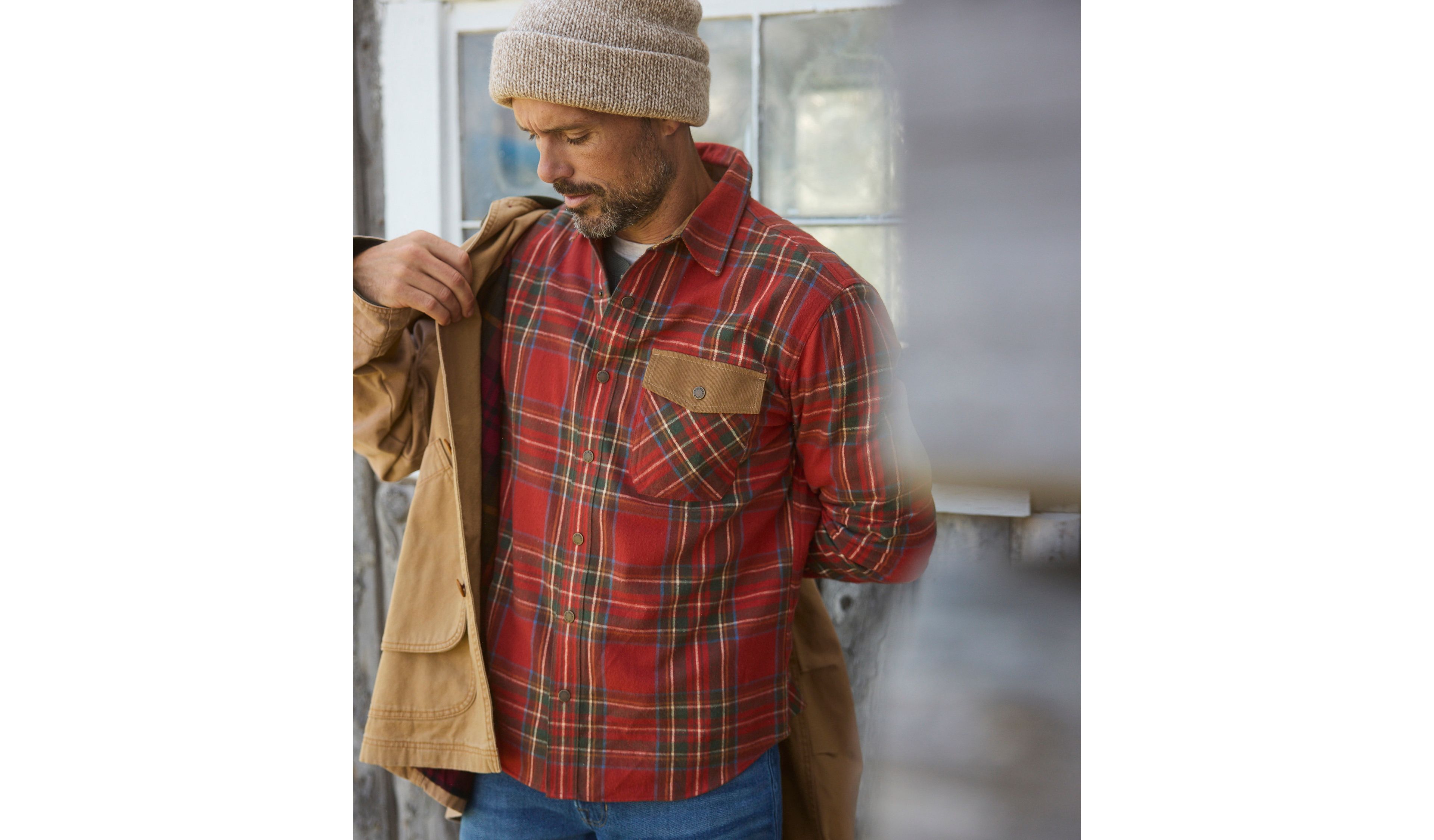 Men's Scotch Plaid Flannel Shirt, Slightly Fitted, Snap-Front