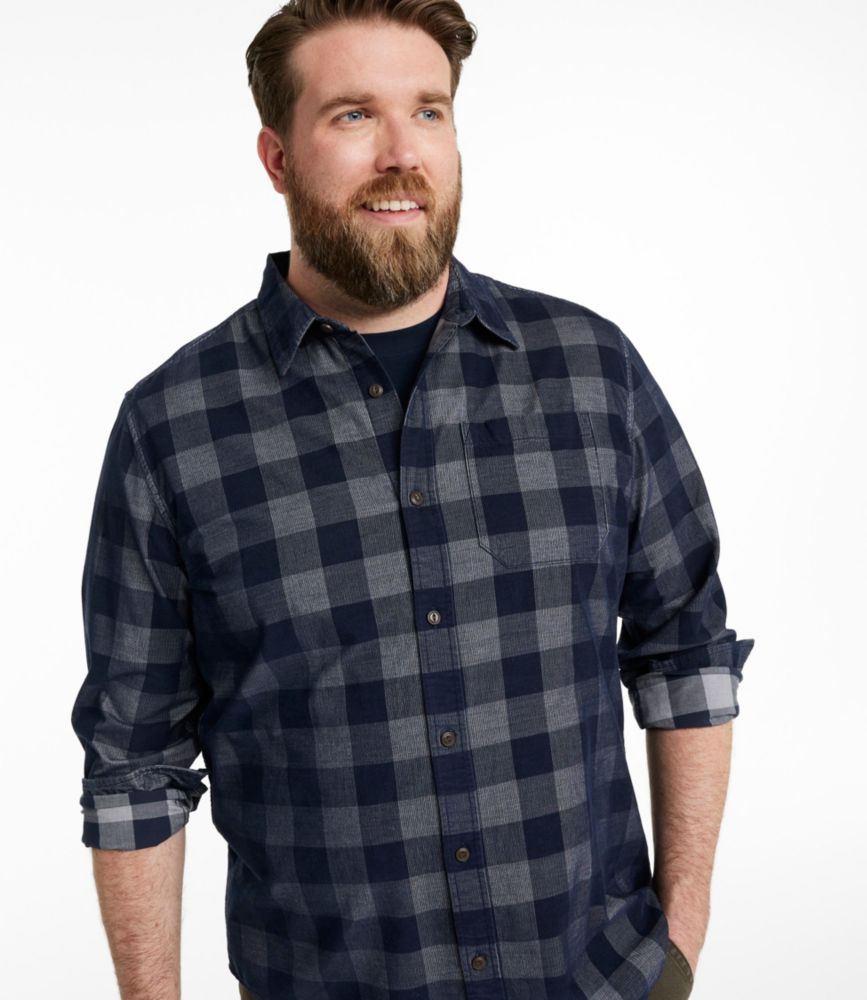 Men's Sunwashed Corduroy Shirt, Slightly Fitted Untucked Fit, Plaid