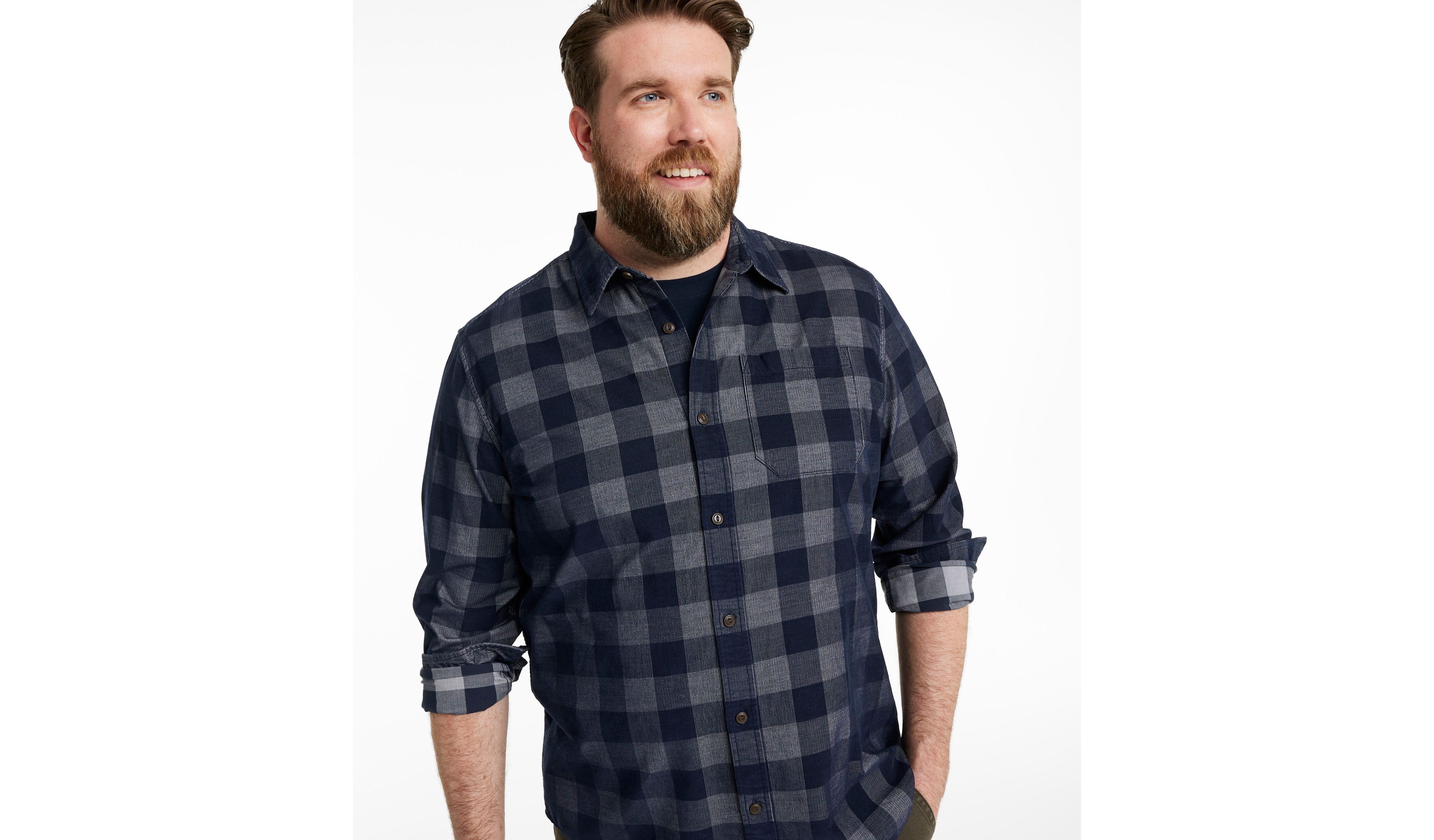 Men's Sunwashed Corduroy Shirt, Slightly Fitted, Plaid