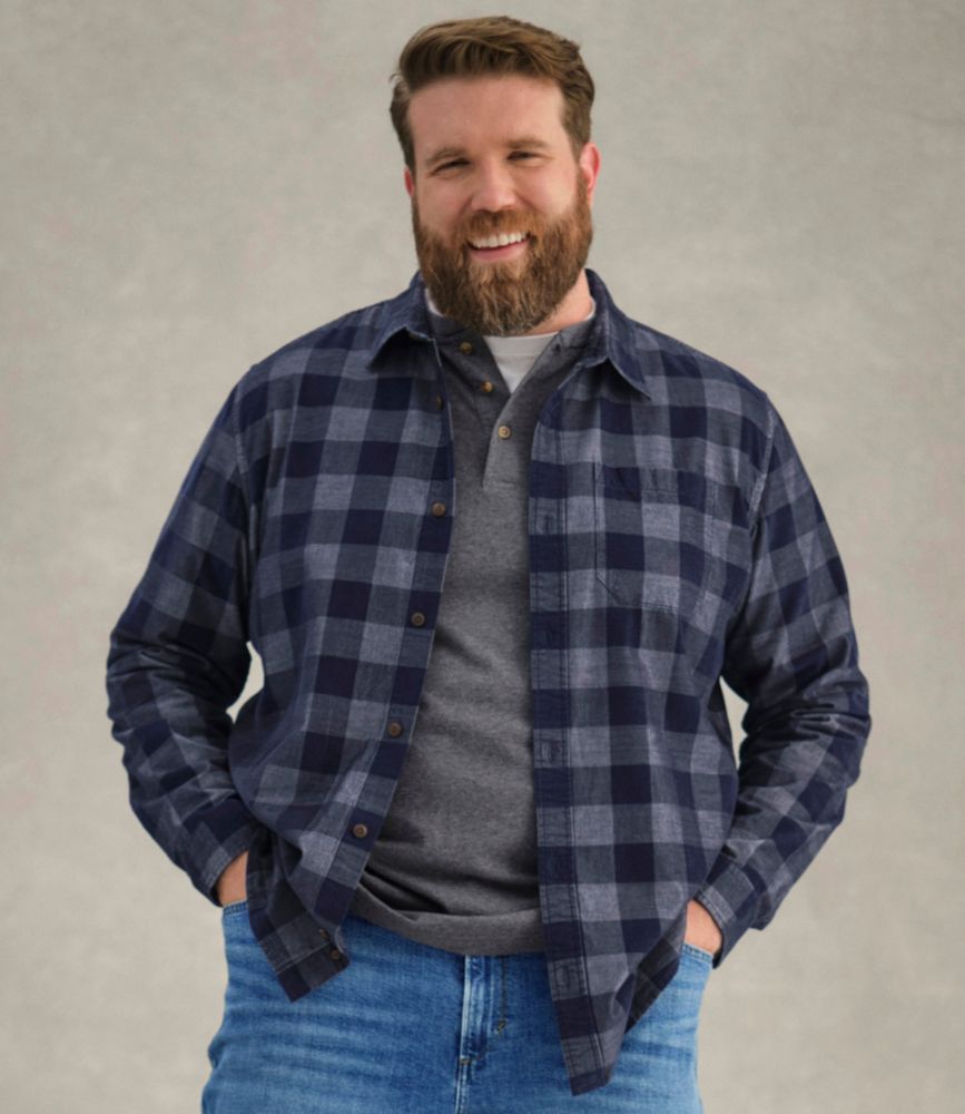 Men's Sunwashed Corduroy Shirt, Slightly Fitted Untucked Fit, Plaid