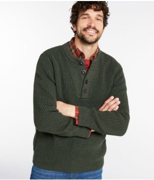 Men's L.L.Bean Organic Cotton Waffle Sweater, Henley, New