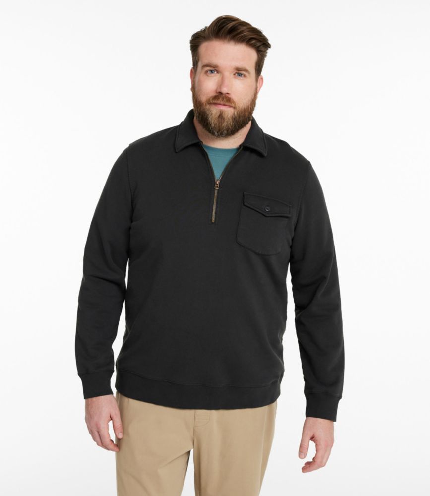 Men's Sunwashed Sweatshirt, Quarter-Zip Polo, Long-Sleeve, Faded Black, small image number 4