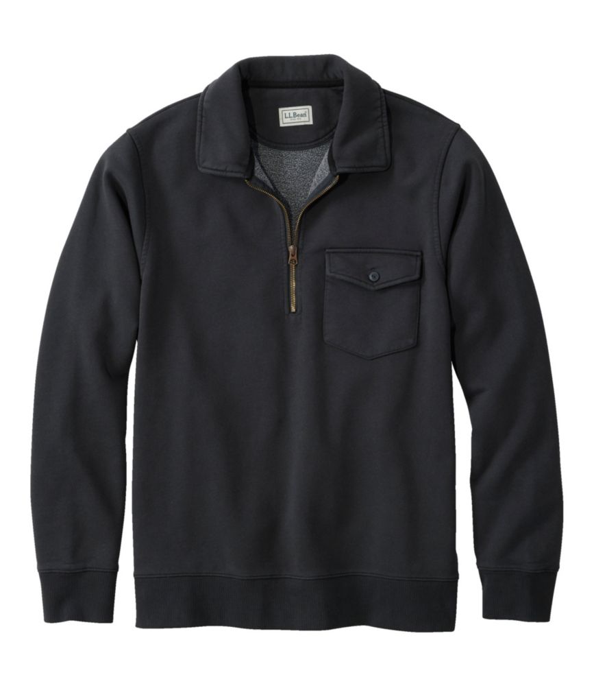 Men's Sunwashed Sweatshirt, Quarter-Zip Polo, Long-Sleeve, Faded Black, small image number 1