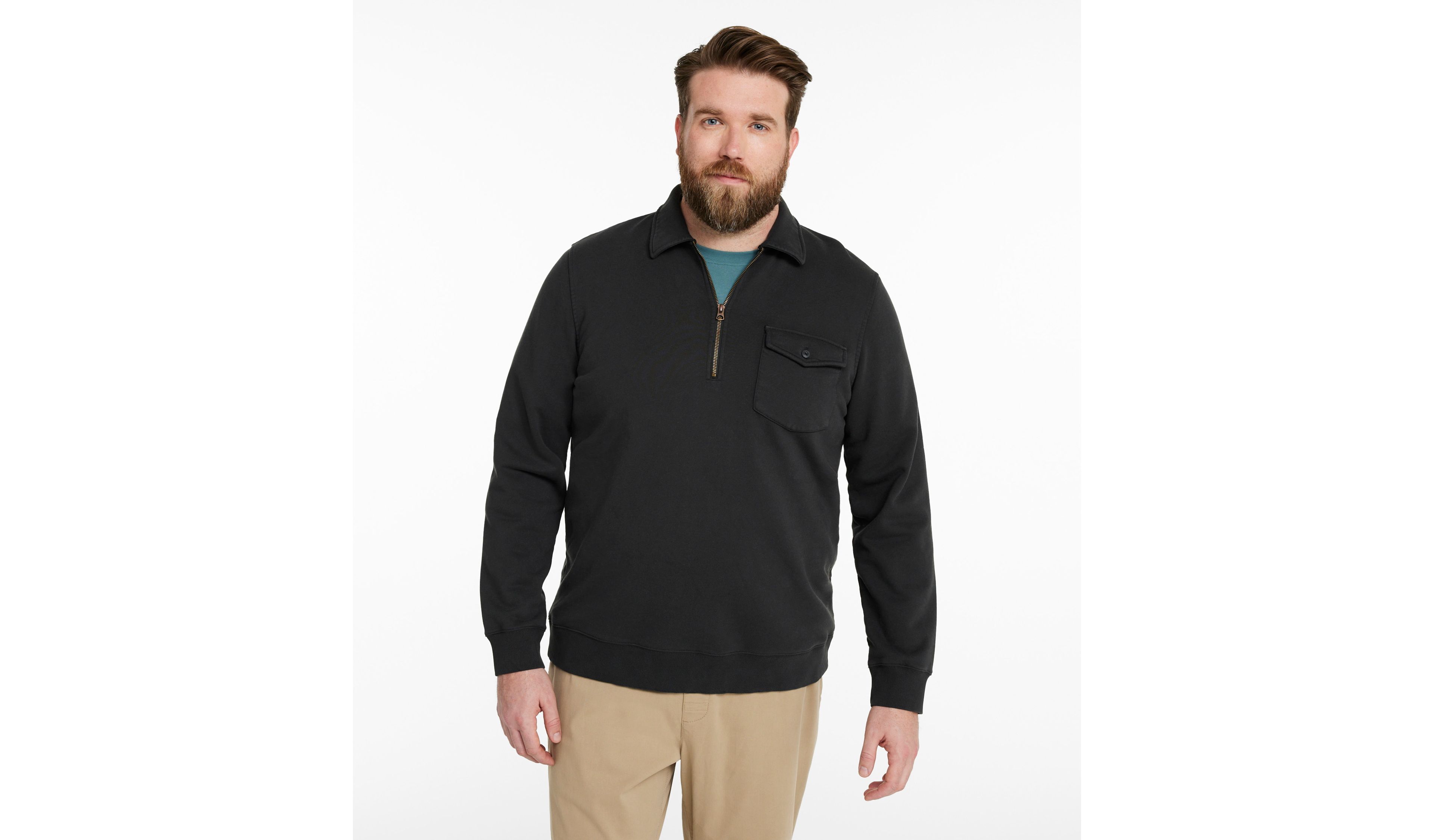 Men's Sunwashed Sweatshirt, Quarter-Zip Polo, Long-Sleeve