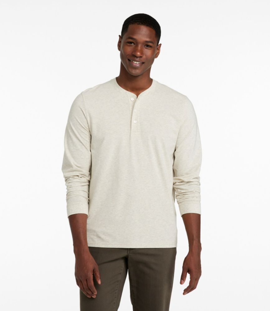 Men's Comfort Stretch Performance® Pima Tee, Long-Sleeve Henley, Barley Heather, small image number 2