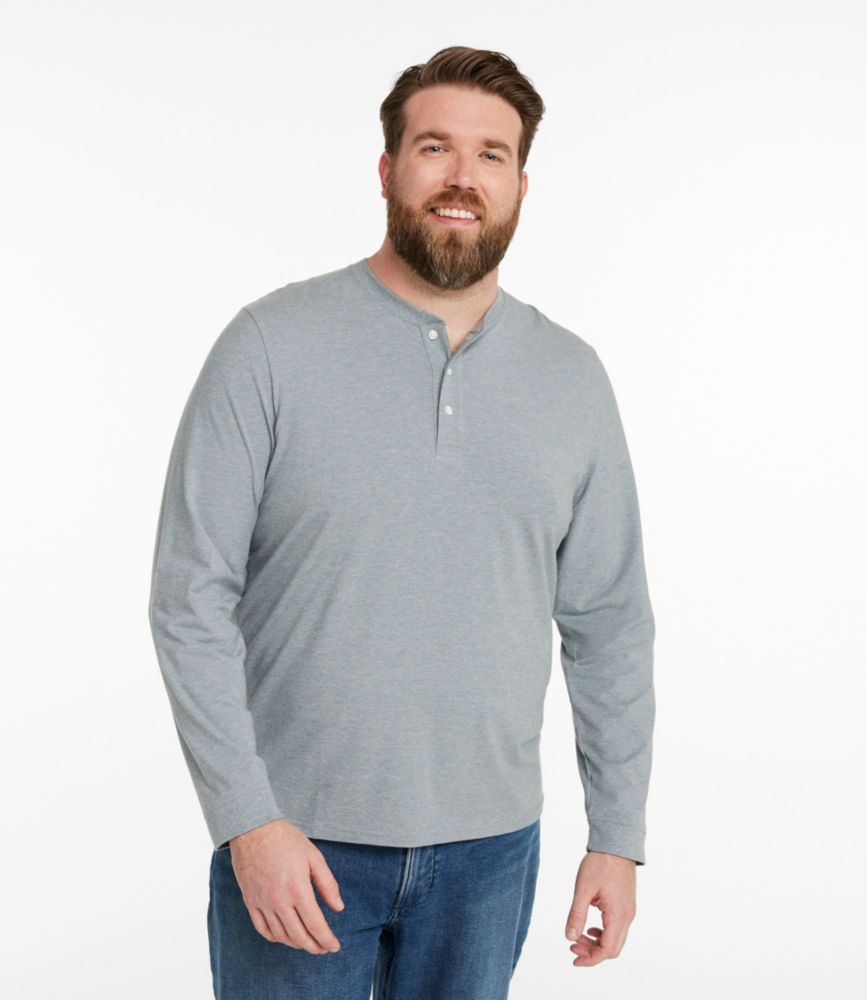 Men's Comfort Stretch Performance® Pima Tee, Long-Sleeve Henley, Barley Heather, small image number 4