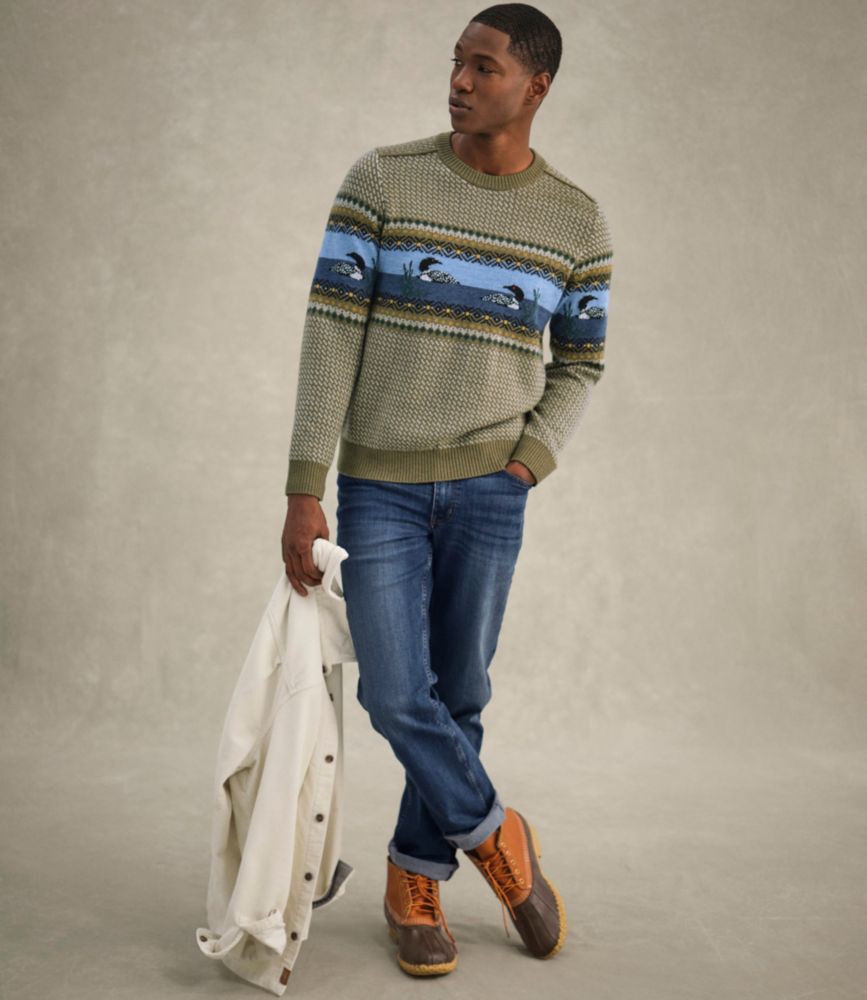 Men's Essential Merino Sweaters, Crewneck, Pattern, Rustic Red Fair Isle, small image number 10