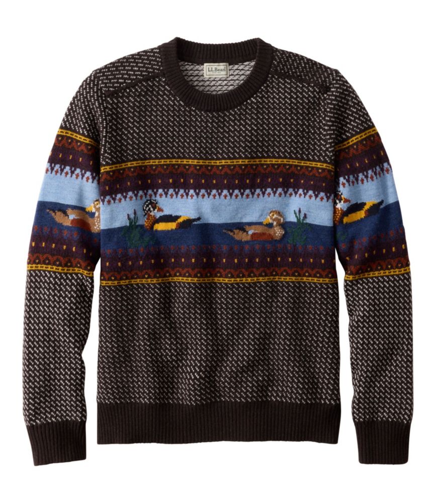 Men's Essential Merino Sweaters, Crewneck, Pattern, Deepest Brown Fair Isle, small image number 1