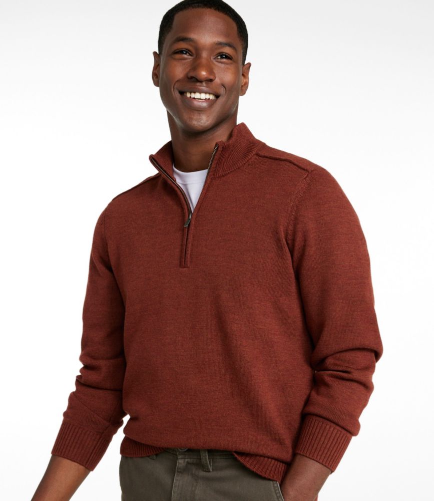 Men's Essential Merino Sweaters, Quarter-Zip, Pine Green Heather, small image number 2