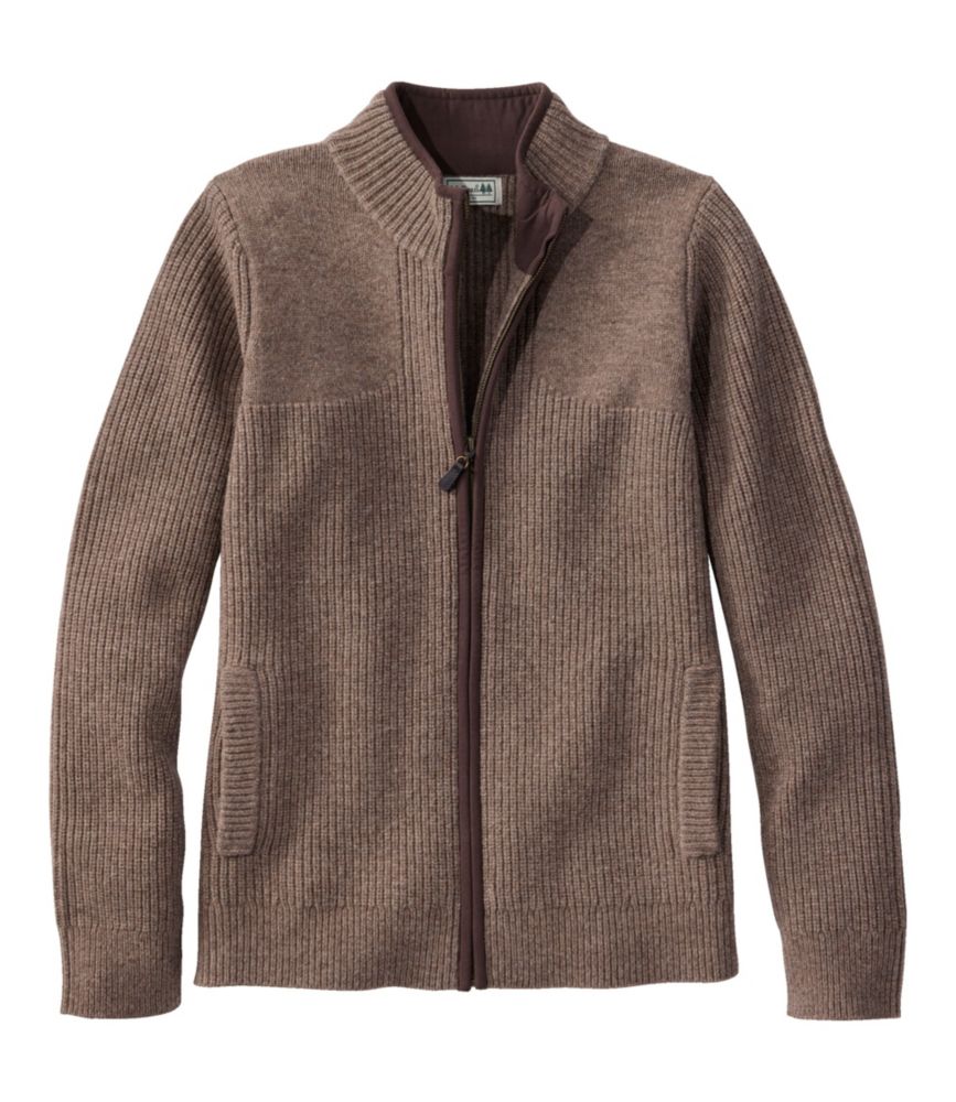 Women's Waterfowl Sweater, Full-Zip Dark Cinder 1X, Merino Wool/Leather L. L.Bean