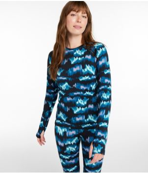 Women's L.L.Bean Heavyweight Base Layer Crew Top, Print, New