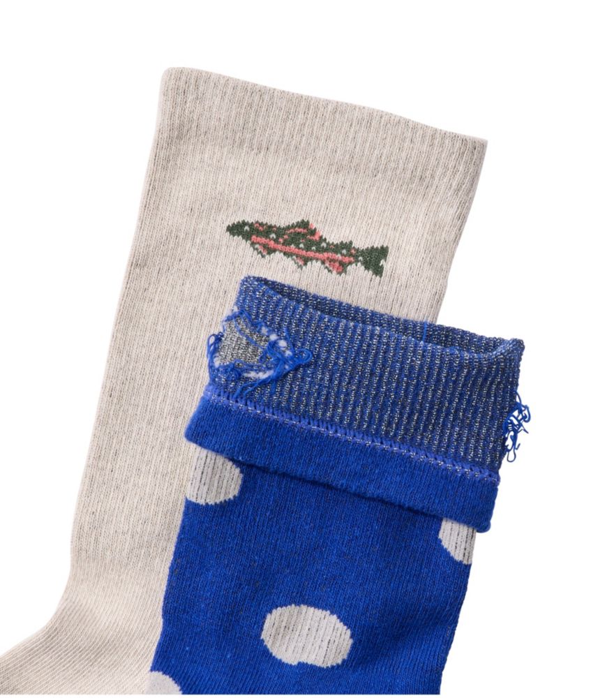 Adults' Wicked Soft Cotton Socks, Novelty 2-Pack, Bright Mariner Trout / Fair Isle, small image number 2