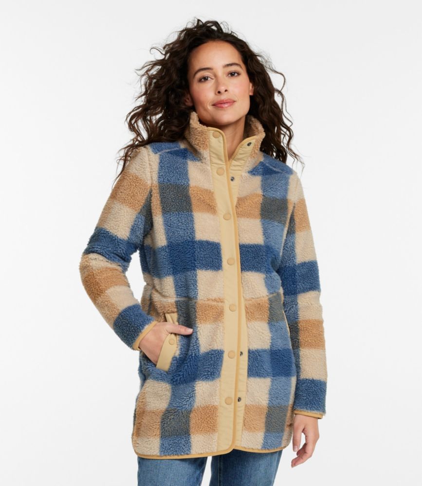 Women's Bean's Sherpa Fleece Coat, Print, Katahdin Khaki Plaid, small image number 2