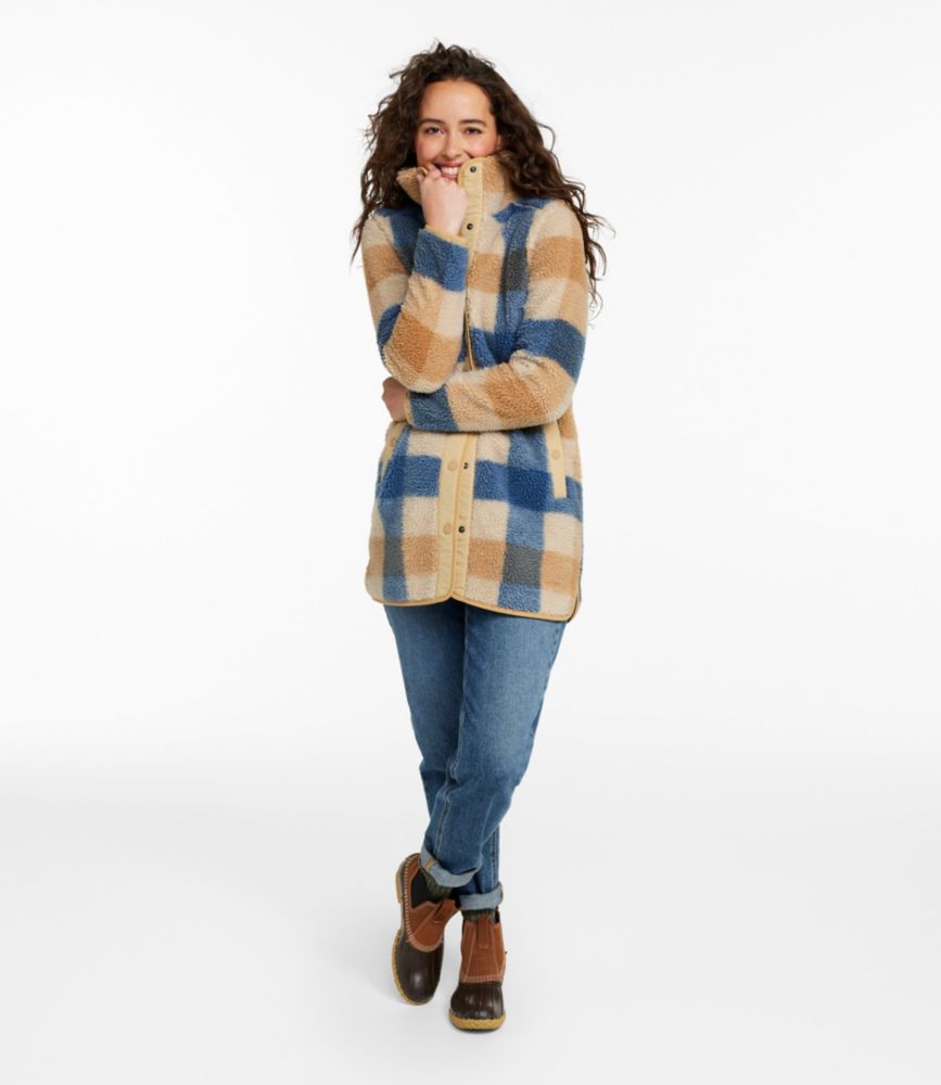 Women's Bean's Sherpa Fleece Coat, Print, Katahdin Khaki Plaid, small image number 4