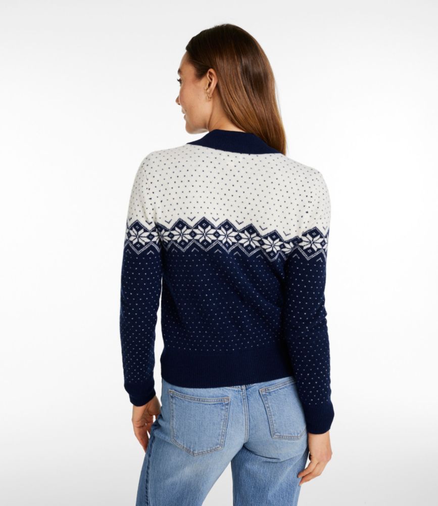 Women's Signature Camp Merino Wool Sweater, Cardigan Fair Isle, Bright Navy Fair Isle, small image number 3