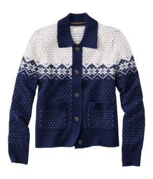 Women's Signature Camp Merino Wool Sweater, Cardigan Fair Isle, New