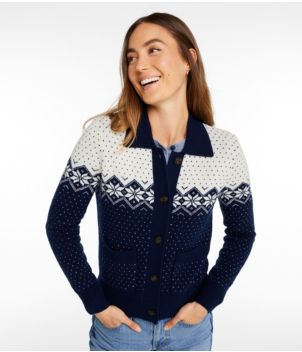 Women's Signature Camp Merino Wool Sweater, Cardigan Fair Isle, New