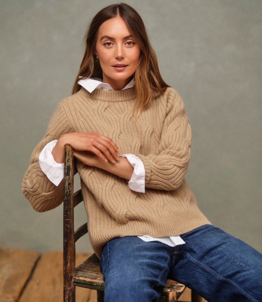 Women's Signature Premium Cashmere Cable Sweater, Crewneck