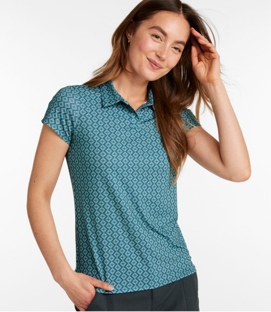 Women's Access Polo, Short-Sleeve Print, Storm Teal Diamond, small image number 2