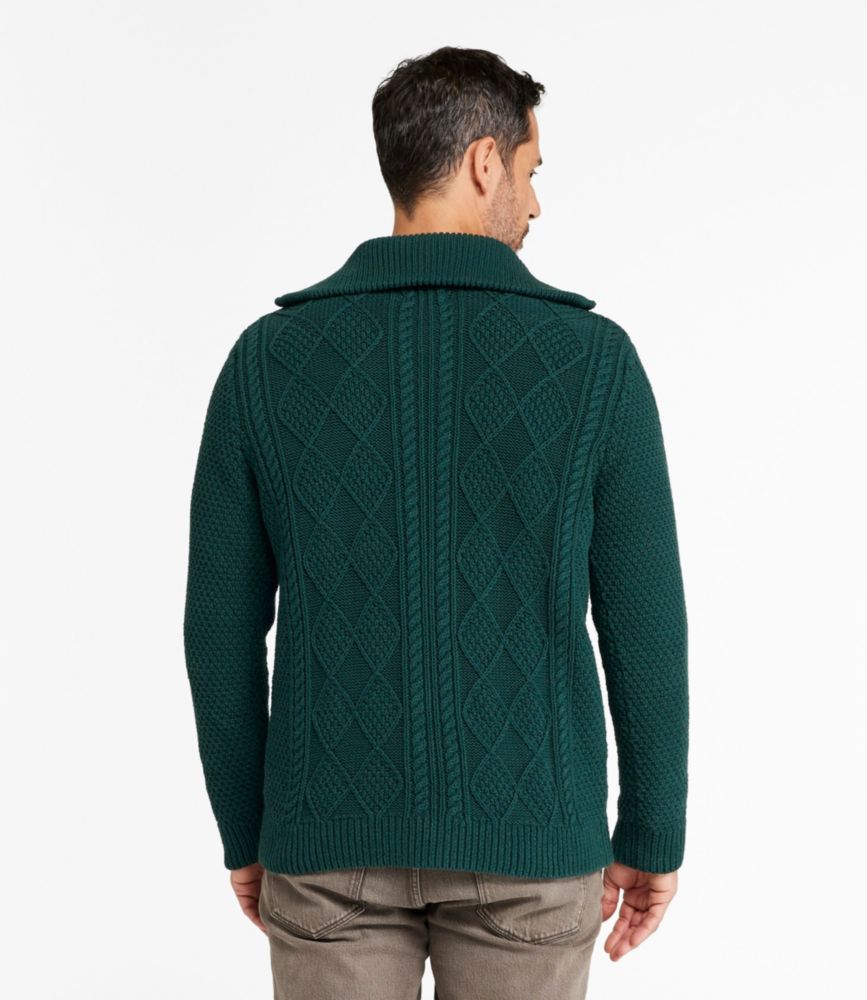 Men's Signature Cotton Fisherman Sweater, Full-Zip, Deepest Green, small image number 3