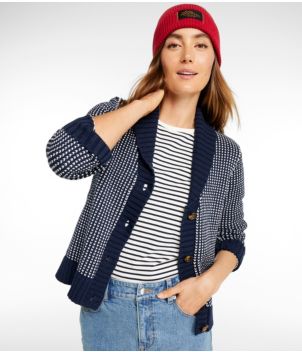 Women's Signature Original Cotton Sweater, Shawl Cardigan Bird's-Eye, New