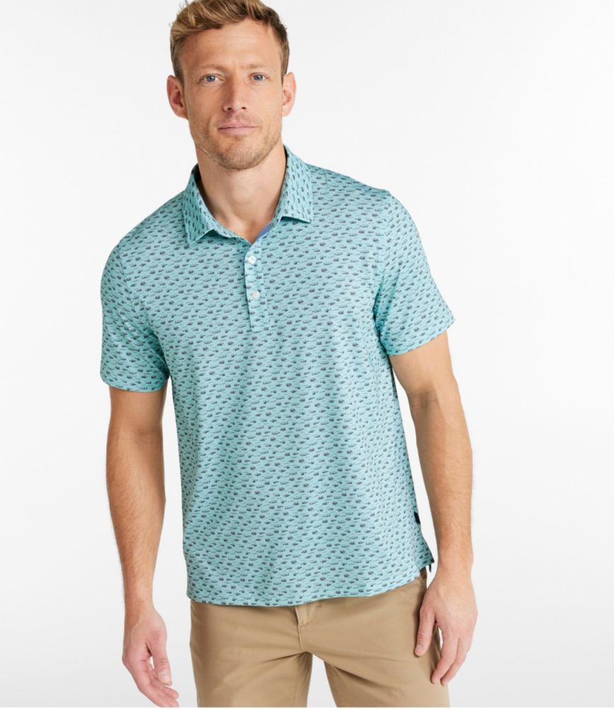 Men's Comfort Stretch Performance® Party Polo, Slightly Fitted, Short-Sleeve, Print, Silver Pine Fishermen, small image number 2