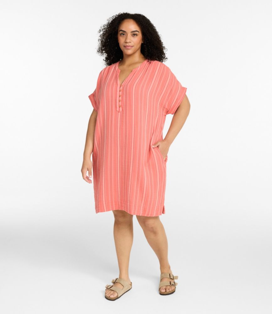 Women's Cloud Gauze Short-Sleeve Shift Dress, Stripe, Dark Salmon Multi Stripe, small image number 2