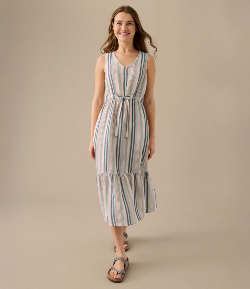 Women's Cloud Gauze Midi Dress, Stripe, Brightwater Blue Stripe, small image number 6