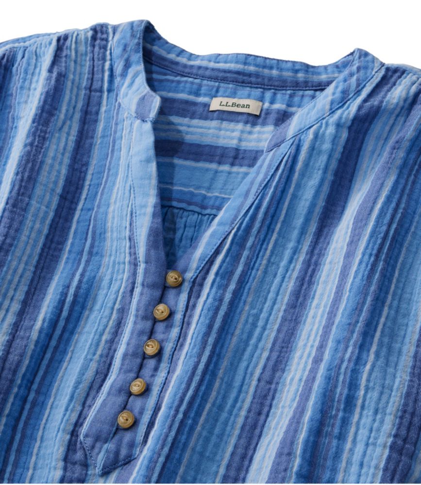 Women's Cloud Gauze Short-Sleeve Shift Dress, Stripe, Brightwater Blue Stripe, small image number 4
