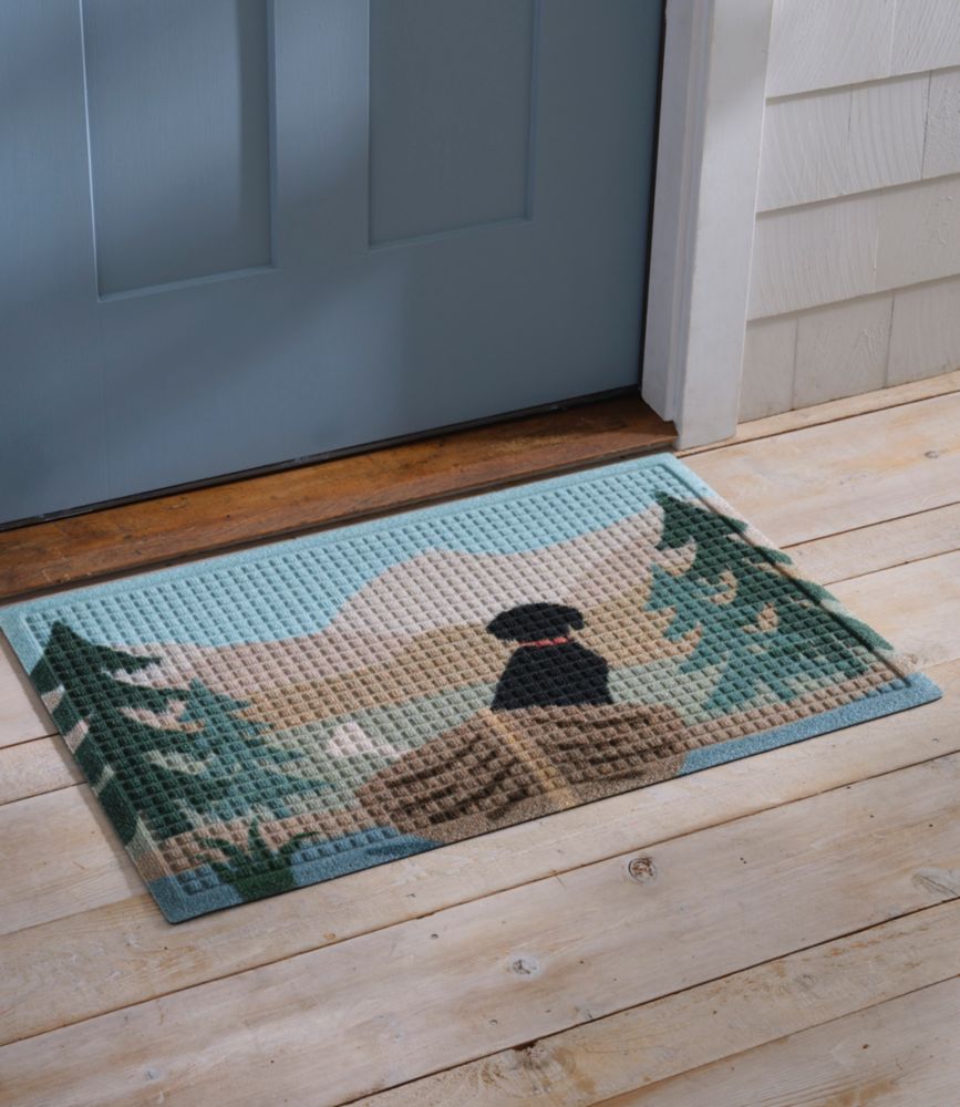 Printed Recycled Waterhog Doormat, Row Boats, Sand/Green, small image number 4