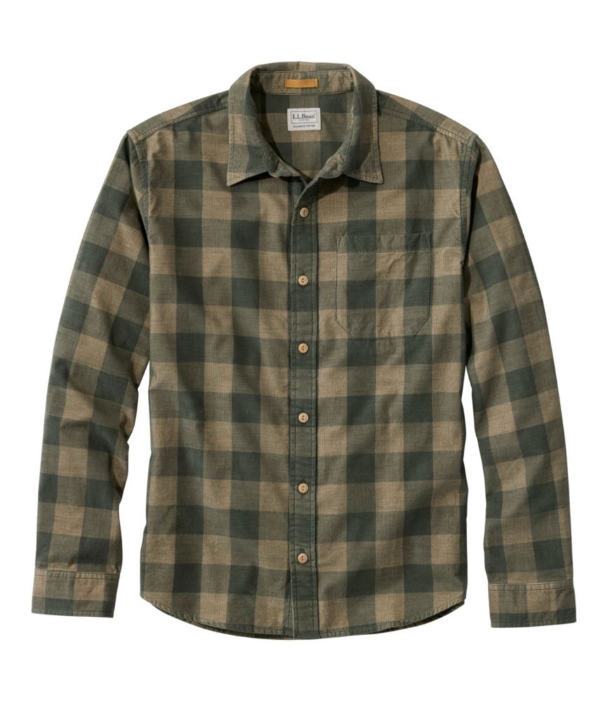 Men's Sunwashed Corduroy Shirt, Slightly Fitted Untucked Fit, Plaid