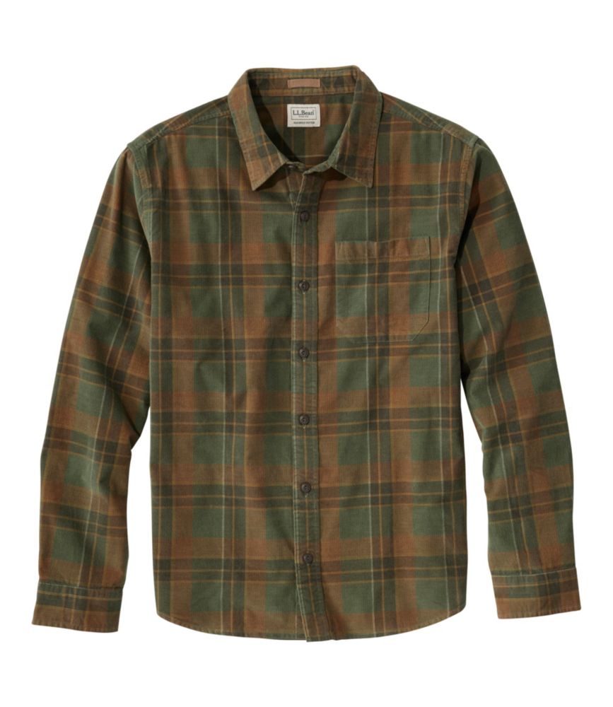 Men's Sunwashed Corduroy Shirt, Slightly Fitted Untucked Fit, Plaid