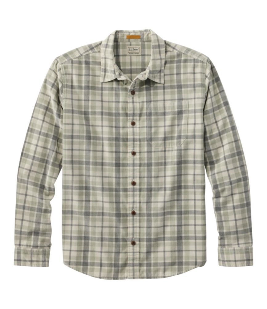 Men's Sunwashed Corduroy Shirt, Slightly Fitted Untucked Fit, Plaid