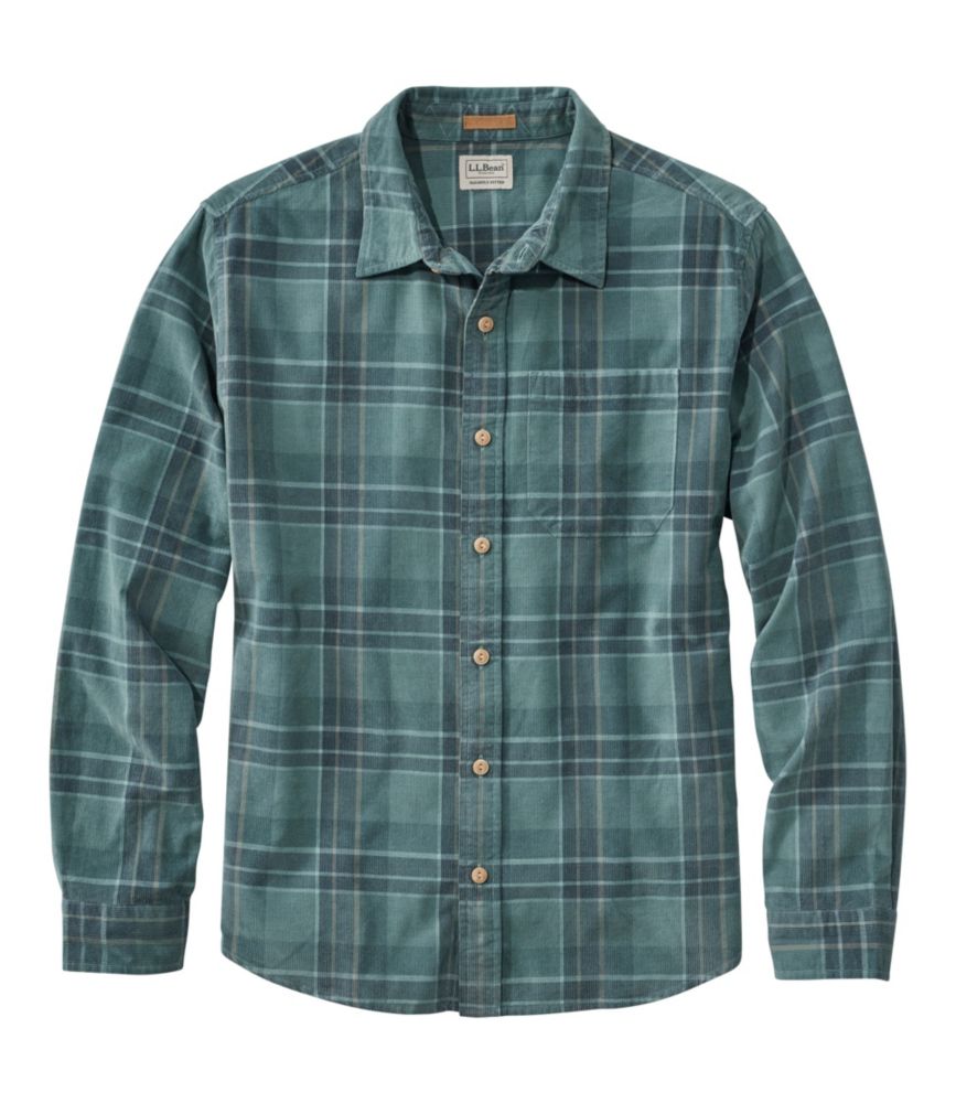 Men's Sunwashed Corduroy Shirt, Slightly Fitted Untucked Fit, Plaid