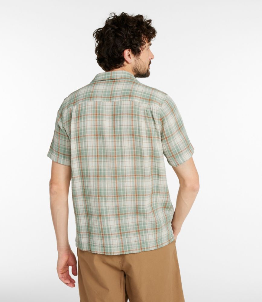 Men's Cloud Gauze Shirt, Short-Sleeve, Slightly Fitted Untucked Fit, Plaid, Faded Orange, small image number 3