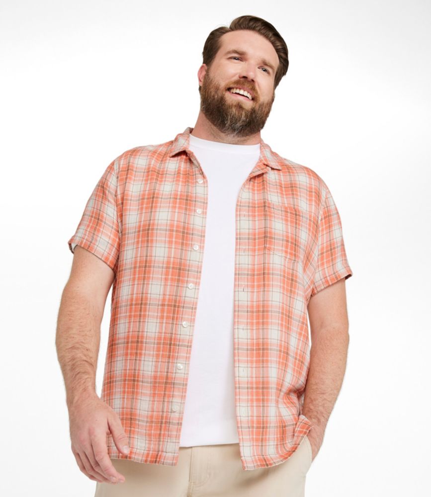 Men's Cloud Gauze Shirt, Short-Sleeve, Slightly Fitted Untucked Fit, Plaid, Faded Orange, small image number 4
