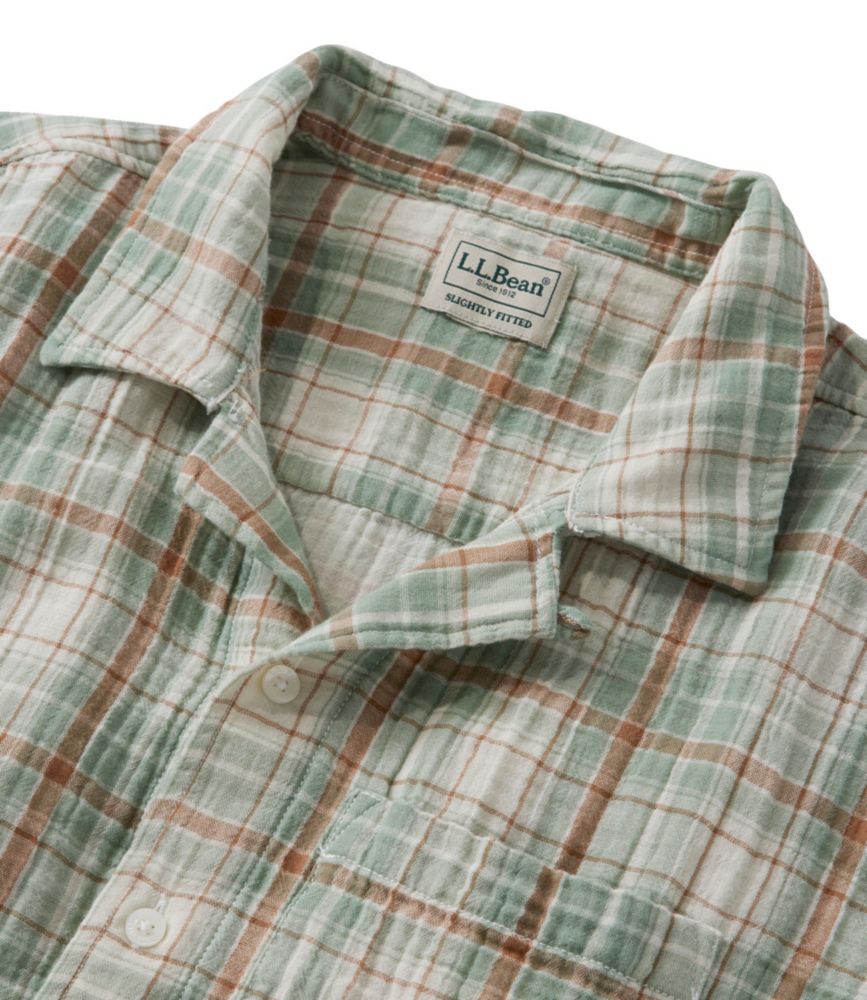 Men's Cloud Gauze Shirt, Short-Sleeve, Slightly Fitted Untucked Fit, Plaid, Faded Orange, small image number 6