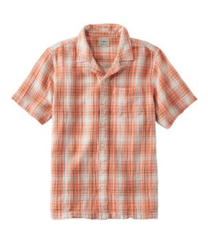 Men's Cloud Gauze Shirt, Short-Sleeve, Slightly Fitted Untucked Fit, Plaid, New