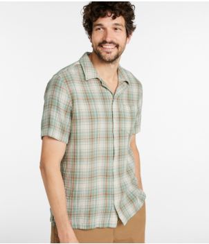 Men's Cloud Gauze Shirt, Short-Sleeve, Slightly Fitted Untucked Fit, Plaid, New