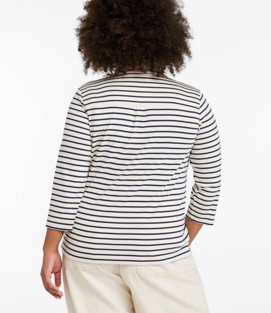 Women's Pima Cotton Tee, Three-Quarter-Sleeve Polo Stripe