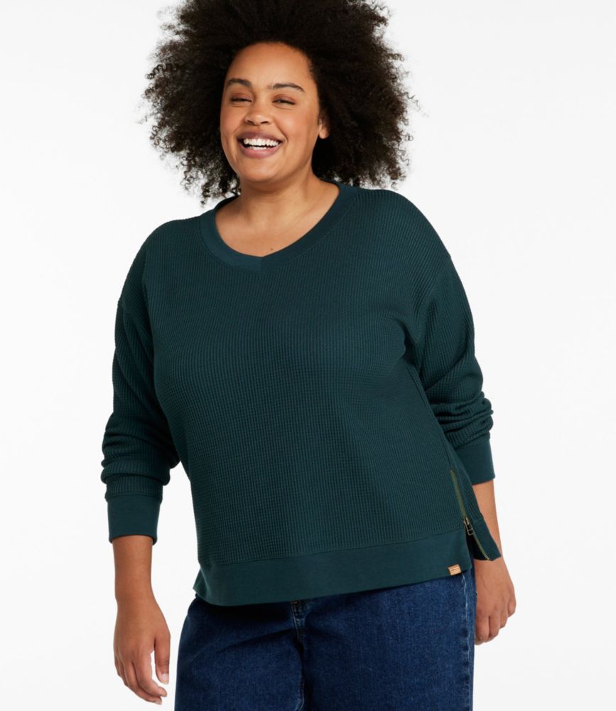 Women's Birchwood Brushed Waffle Top, V-Neck, Foggy Blue, small image number 2