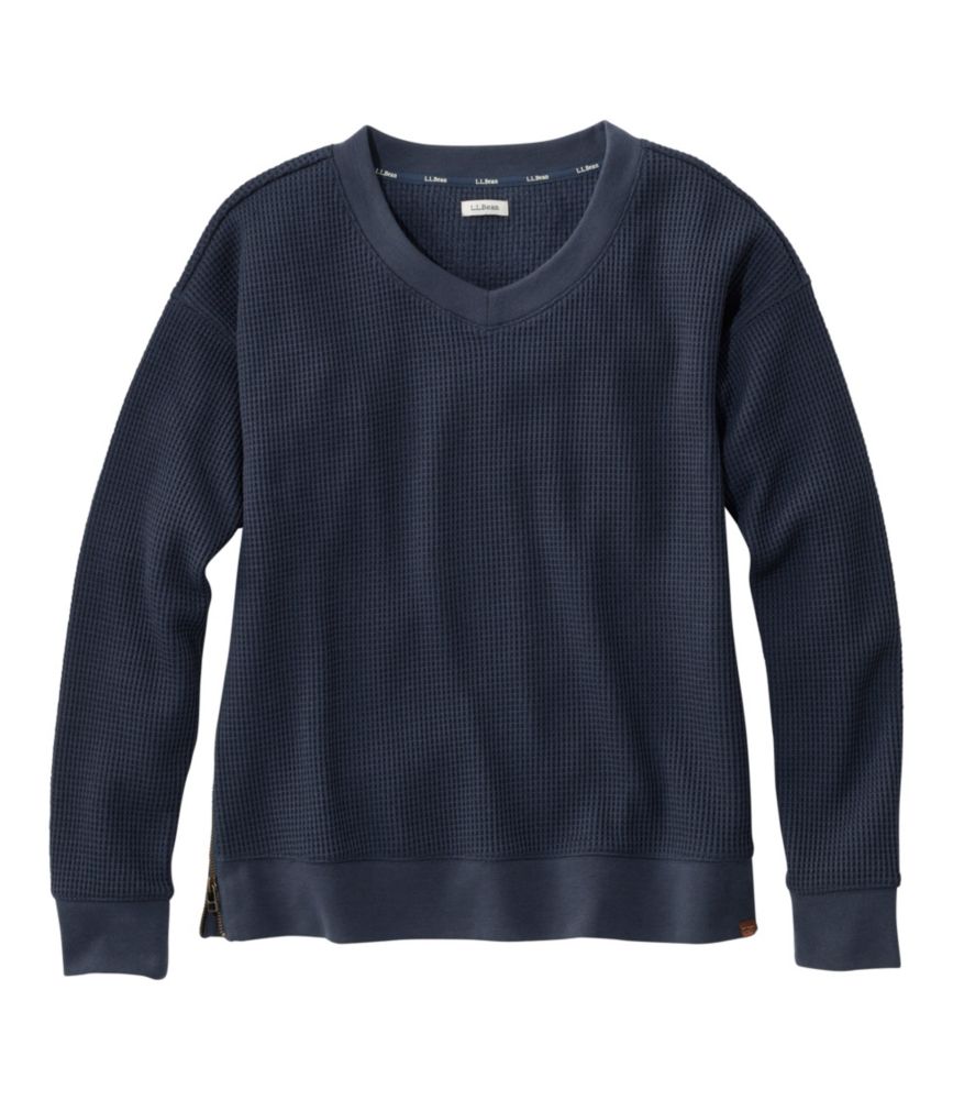 Women's Birchwood Brushed Waffle Top, V-Neck, Carbon Navy, small image number 1