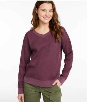 Women's Birchwood Brushed Waffle Top, V-Neck, New