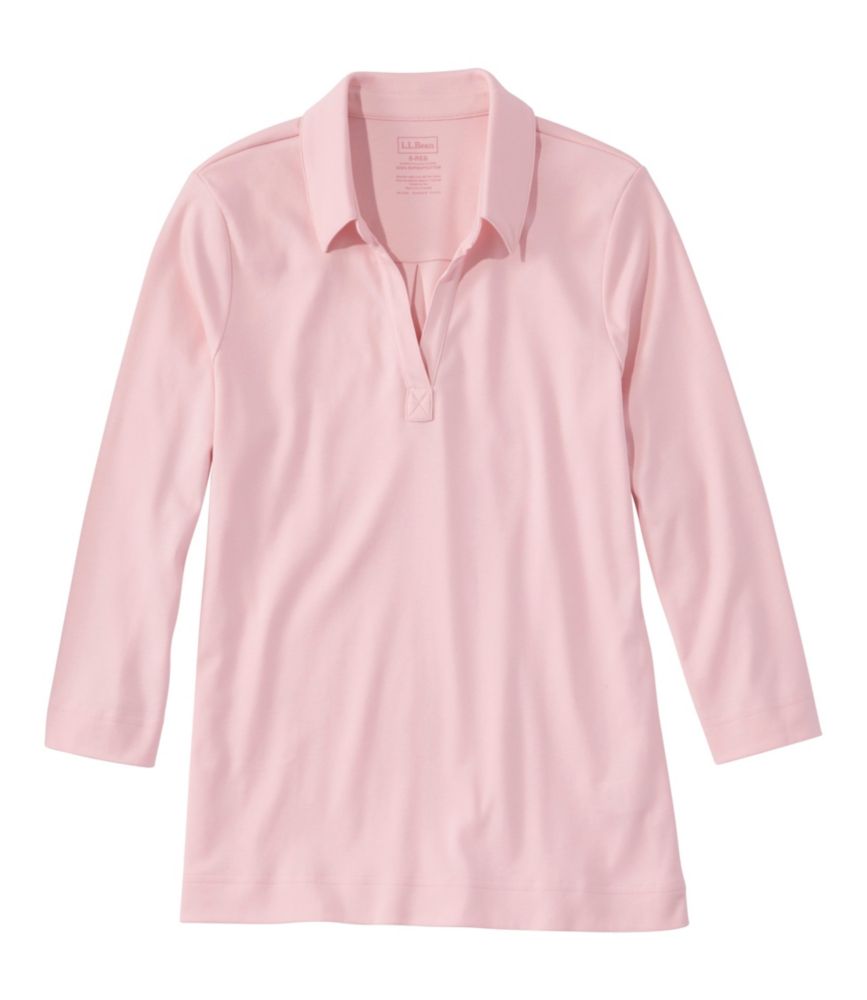 Women's Pima Cotton Tee, Three-Quarter-Sleeve Polo, Pale Rose, small image number 1