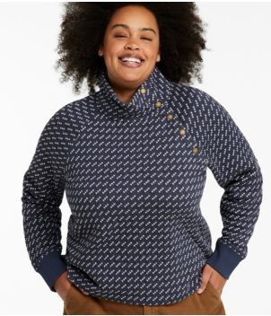 Women's Quilted Sweatshirt, Snapneck Pullover Print, New