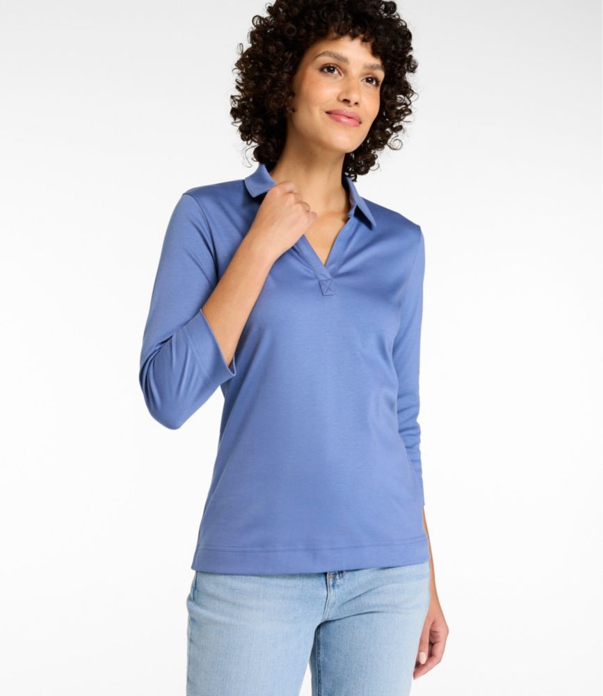 Women's Pima Cotton Tee, Three-Quarter-Sleeve Polo