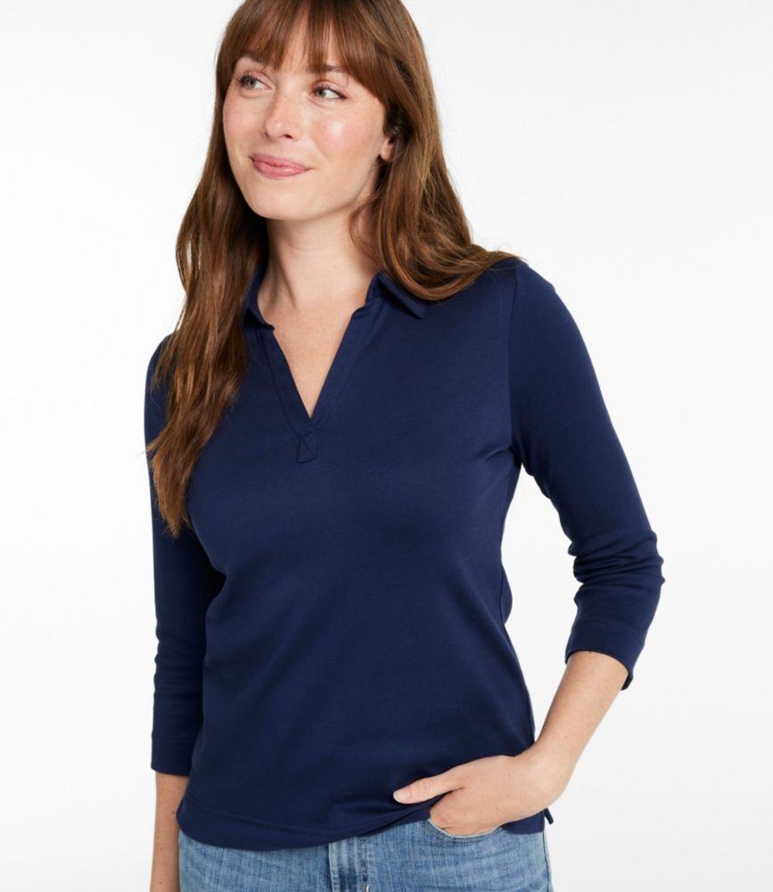 Women's Pima Cotton Tee, Three-Quarter-Sleeve Polo
